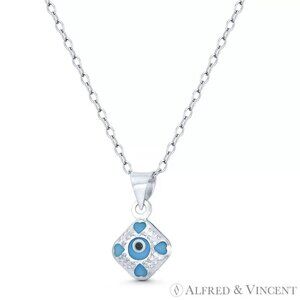 Tiny Evil Eye Charm Glass Bead Pendant in .925 Sterling Silver - Turquoise Blue